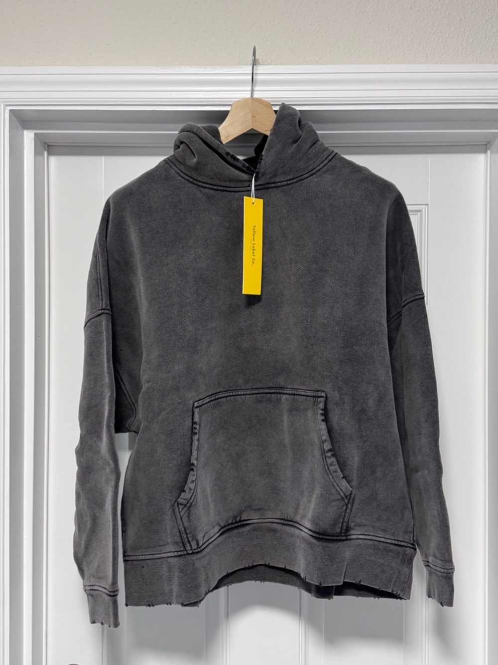 NWT Yellow The Label Jumbo Hoodie Licorice Black Oversized One Size Distressed